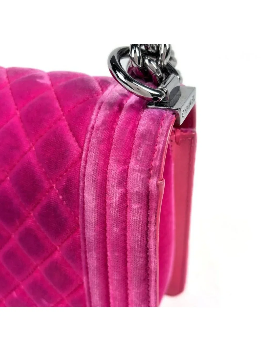 Chanel Shoulder Bag Boy CC Logo Velvet Pink